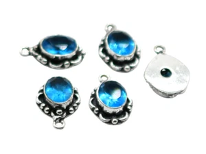 2 Pc 18X12mm Blue Topaz Connector Pendent 1 Loop Bezel Antique Silver Plated - Picture 1 of 1