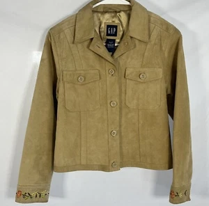 Vintage GAP Suede Jean Jacket Girls Embroidered Florals - XL - 12 - Picture 1 of 9