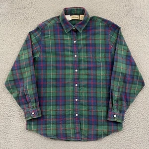 Vintage LL Bean Shirt Womens 12 Green Plaid Flannel Long Sleeve Button Up Casual - Picture 1 of 11