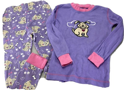 Girls Kirkland 100% Organic Cotton Pajama Pants/Shirt Set Purple Dogs Size 7 - Image 1 of 4