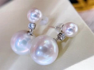 18K Gold Beschichtet Doppel Perlen 5-6mm 11-12mm Akoya Weiß Perle Ohrring - Bild 1 von 3