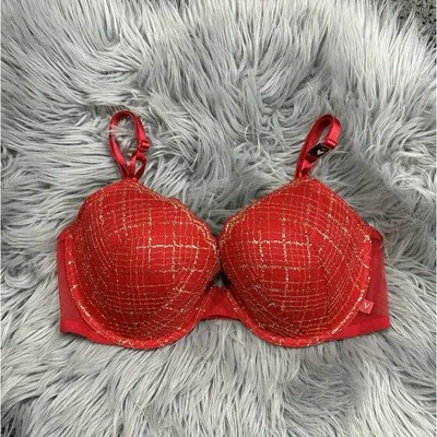Sutiã de renda Victorias Secret acolchoado push-up metálico ouro vermelho novo 36D Victoria's - Imagem 1 de 4