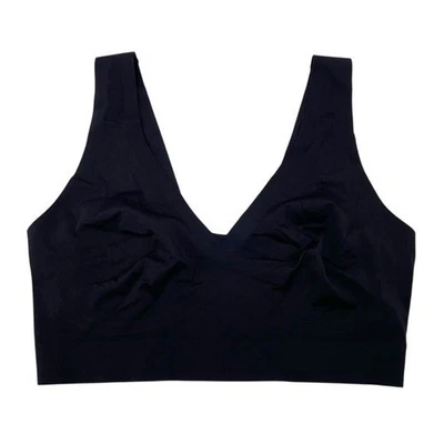 Sutiã Bralette Sem Costura Sem Fio EBY Preto Tamanho Grande Macio Conforto Decote V Elástico - Imagem 1 de 4