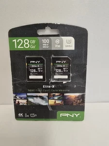 PNY Elite-X Black 128GB 4K Ultra HD Class 10 SDXC Flash Memory (Pack of 2) - Picture 1 of 1