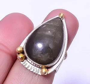 Anello placcato oro bicolore placcato ossidiana oro lucido dorato s.6 A397 - Foto 1 di 6