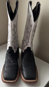 Justin Boots Bent Rail Black White Leather Square Toe Cowboy Boots Women Sz 9B - Picture 1 of 10
