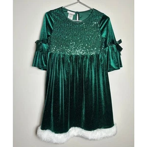 Bonnie Jean Girls Dress 16 Green Velvet Sequin Glitter Winter Christmas Holiday - Picture 1 of 4