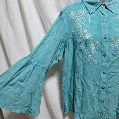 Camisa occidental Scully nueva con etiquetas para mujer manga campana bordada con botones talla mediana Foto 1 de 4