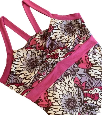  Sutiã feminino Prana Activewear L regata prateleira rosa roxo floral #115 - Imagem 1 de 4