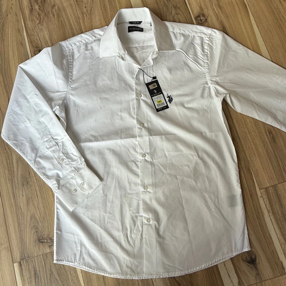 U.S. Polo Assn. Camisa de vestir blanca lisa ajustada para hombre, talla M, nueva con etiquetas Foto 1 de 4