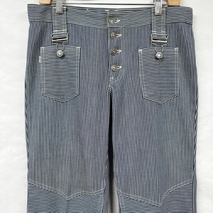 Vtg Big E Levis For Gals Hickory Stripe Jeans Bell Bottom Overall Strap Pocket - Picture 1 of 24