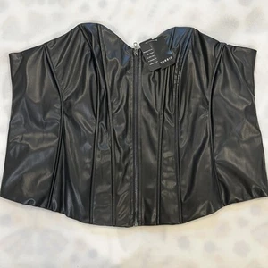 Torrid Zip Front Deep Black Corset-Gothic Biker NWT 5X Faux Leather Lace Up Back - Picture 1 of 10