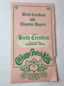 Certificado de nacimiento y papeles de adopción para niños Cabbage Patch Alexina Nina - Imagen 1 de 5