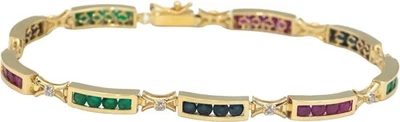 14k Yellow Gold 2.85CT Diamond Emerald Ruby Sapphire Fancy Line Bracelet - Image 1 of 4