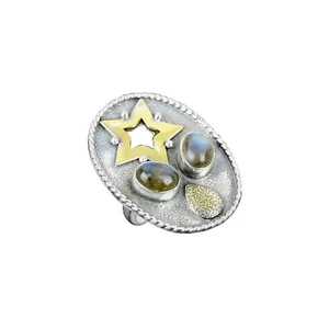 Anillo Chakra Estrella Apilable Natural Labradorita Tercer Ojo Chapado en Oro 18K Plata - Imagen 1 de 7