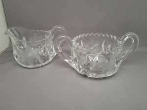 Vintage EAPG & Floral Cut Creamer & Sugar McKee Glass - Picture 1 of 6