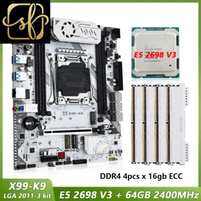 Set kit scheda madre X99 K9 LGA 2011-3 con processore CPU Xeon E5 2698 V3 64 GB (4* - Immagine 1 di 4
