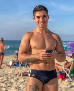 ADIDAS GENUINE 3 Three Stripe Swimming Briefs Mens Black/White EXTREMELY RARE! - Picture 1 of 16