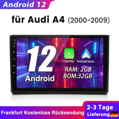 Für Audi A4 S4 2000-2009 2+32GB Carplay 9" Android 12 Autoradio GPS Navi WIFI BT - Bild 1 von 4