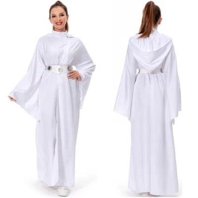 Star Wars Princesa Leia Halloween Mujeres Juegos con disfraces Blanco Disfraz Trajes con Sombrero Foto 1 de 4
