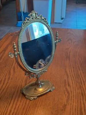 Victorian Brass Ornate Adjustable Vintage Vanity Dresser Mirror 10” - Image 1 of 4