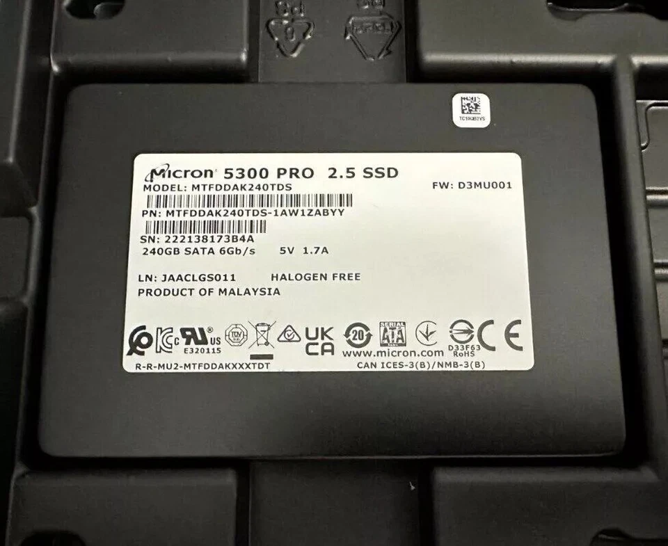 Micron 5300 PRO 240GB 2.5" SSD SATA III MTFDDAK240TDS-1AW1ZABYY - Image 1 of 1