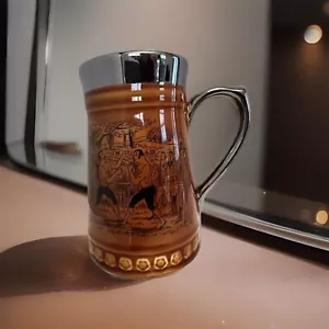 Beer Stein LORD NELSON Mug VINTAGE BOXING SCENE ENGLAND POTTERY 1950's - Picture 1 of 14