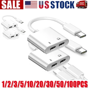 2 in 1 Charger Headphone USB Type C to 3.5mm Aux Audio Cable Cord Adapter lot - Picture 1 of 13