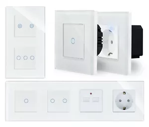 Touch Lichtschalter Steckdosen Wechselschalter Dimmer WiFi Glas Luxus-Time - Bild 1 von 88