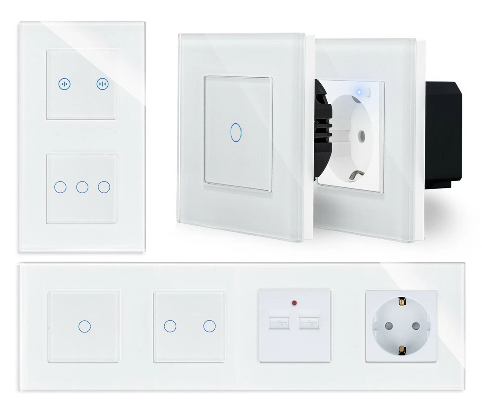 Touch Lichtschalter Steckdosen Wechselschalter Dimmer WiFi Glas Luxus-Time - Bild 1 von 4
