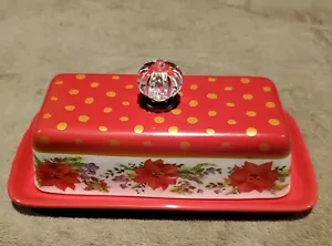 Pioneer Woman Holiday Cheer BUTTER Dish Red VERY RARE Glass Handle - Picture 1 of 9