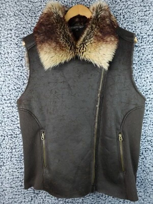 Colete Mo X Members Only marrom com zíper completo acabamento de pele de couro desgastado tamanho X-Grande - Imagem 1 de 4