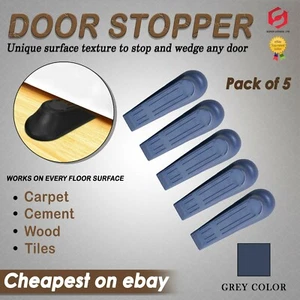 NEW 5 Grey Door Wedges RUBBER Heavy Duty Wedge Jam Stops Stopper Home Office - Picture 1 of 7