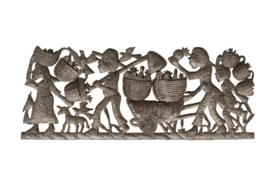 Arte metálico haitiano hecho a mano, Dios es bueno, agricultor creyente en la fe, mercado de agricultores Foto 1 de 4