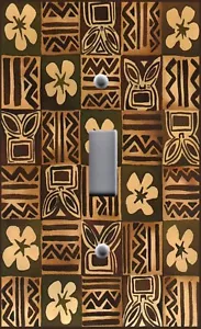 Braun Tiki Blumendruck Bild auf Tapete Lichtschalter Steckdose Stecker Abdeckung Wand - Bild 1 von 26