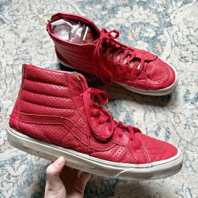 Vans Sk8 Hi Red Leather GOLD Tongue Back Zipper Skate Shoes - Breathable - Image 1 of 4