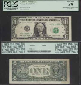 $1 1977 FRN Multiple Error: Faulty Alignment + Gutter Fold PCGS VF 30 - Picture 1 of 1