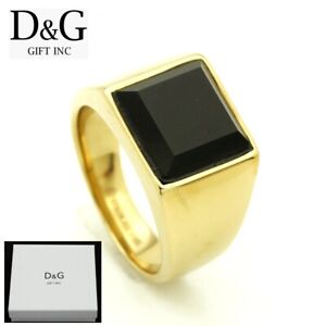 DG Men's Stainless Steel,Square Black Onyx,Ring size 8 -13.Gold plated BOX