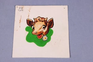 Original tableau gouache chromotransfert VACHE TETE MARGUERITE 50/60 30*27 mm - Picture 1 of 2