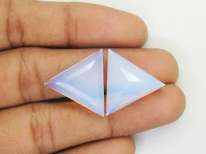 Opalite Gemstone Triangle Shape Faceted Cabochon Pairs Sky Blue Color Opalite - Picture 1 of 3