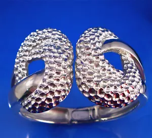 STAINLESS STEEL HAMMERRED KNOTS HINGED BANGLE, 7" WRIST, 1.5" Wide - Picture 1 of 6