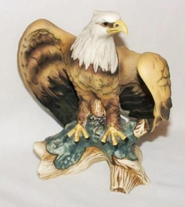 PORCELAIN AMERICAN BALD EAGLE FIGURINE 8" TALL 7" WINGSPAN BEAUTIFUL DETAIL - Picture 1 of 8