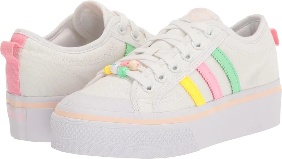 adidas NIZZA Platform Pink Yellow Green Stripes Beads Canvas Shoes Wm's 7.5 NWT - Image 1 of 1