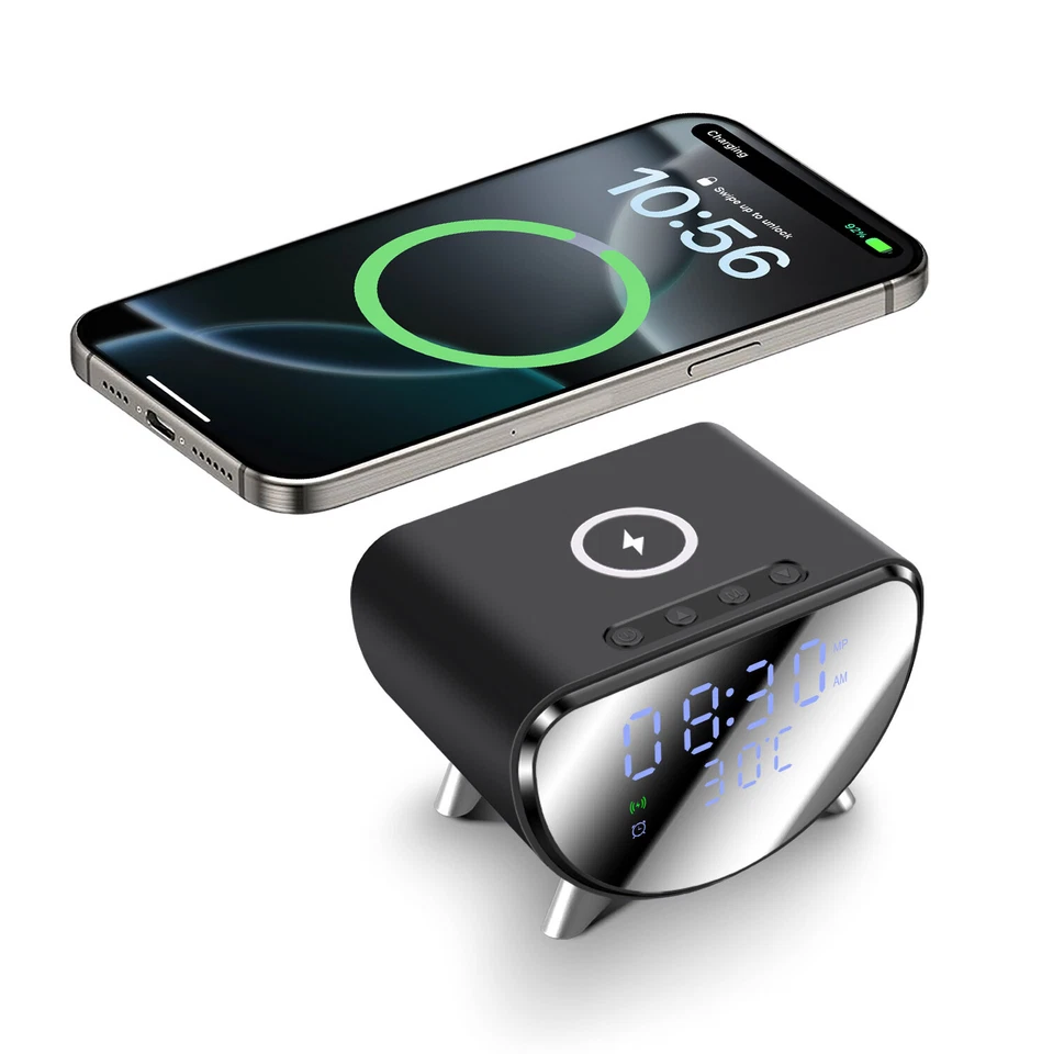 Digital Alarm Clock 15W Wireless Charger With Temperature For iPhone 17 16 15 14 - Image 1 of 1