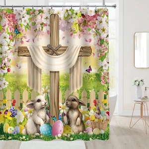 Easter Shower Curtain, Spring Shower Curtain Set Shower Curtains for Bathroom, - Picture 1 of 6