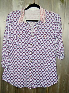 Eden & Olivia Anthropologie Boho Blumen Top Shirt Knopf 3/4 Arm Medium - Bild 1 von 7