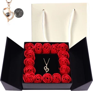 16 Infinity Rosen Blumen Rosenbox mit Halskette 100 Sprachen Geburtstag Geschenk - Bild 1 von 6