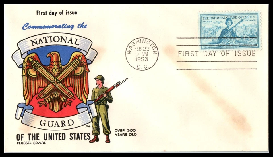 1953 年美国国民警卫队 3c Sc 1017 未地址 FDC 带烟道声望 (H15 — 第 1/1 张图片