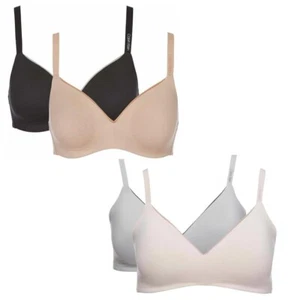 Calvin Klein 2 Pack Microfiber Wirefree Bra Black/Honey Nymphs/Grey All Sizes - Picture 1 of 19