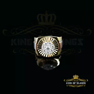 Yellow Silver 1.80ct Round Cubic Zirconia Men's Adjustable Ring From SZ 9 to 11 - Picture 1 of 12